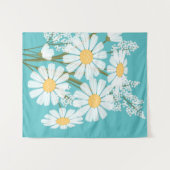 ホワイトデイジーフラワーズブーケオンティール（緑がかった色） タペストリー (正面(横))