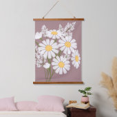 ホワイトデイジーフラワーズブーケオンローズブラウン 吊り下げ型タペストリー (寝室)
