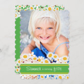 ホワイトデイジーフラワーズラディバグ誕生日招待状 招待状 (正面/裏面)