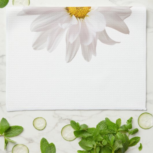 ホワイトデイジーフラワーデザインフローラデイジーテンプレート キッチンタオル (折り畳み)