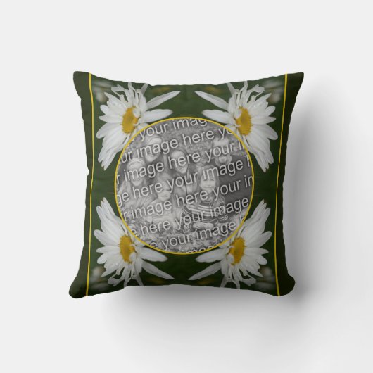 ホワイトデイジーフラワーフレーム自分の写真を追加 クッション (裏面)