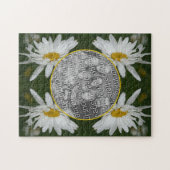 ホワイトデイジーフラワーフレーム自分の写真を追加 ジグソーパズル (横)