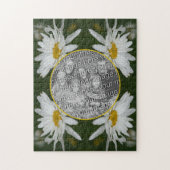 ホワイトデイジーフラワーフレーム自分の写真を追加 ジグソーパズル (縦)