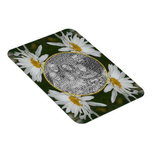 ホワイトデイジーフラワーフレーム自分の写真を追加 マグネット (右側)