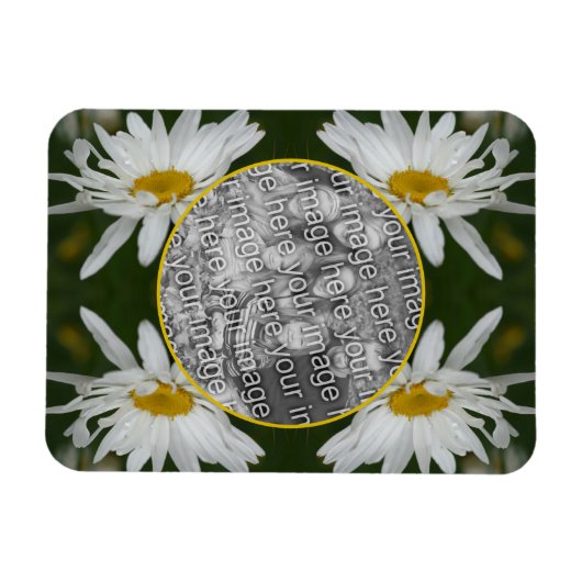 ホワイトデイジーフラワーフレーム自分の写真を追加 マグネット (横)