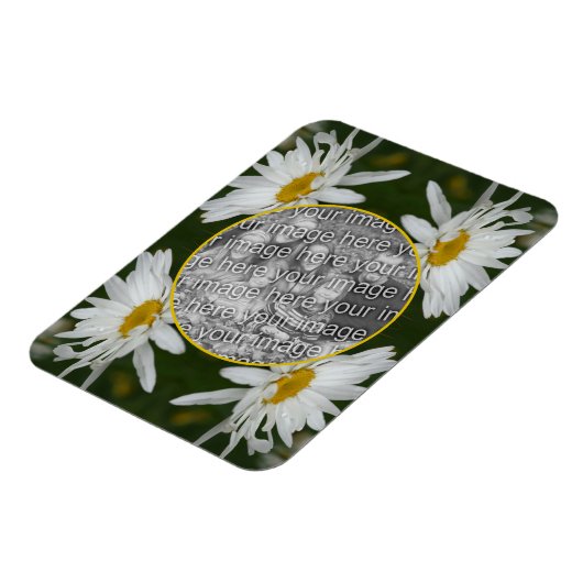 ホワイトデイジーフラワーフレーム自分の写真を追加 マグネット (左側)