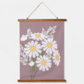 ホワイトデイジーフラワーブーケローズブラウンセットof 3 吊り下げ型タペストリー (正面)