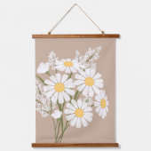 ホワイトデイジーフラワーブーケ素朴ベージュセットof 3 吊り下げ型タペストリー (正面)