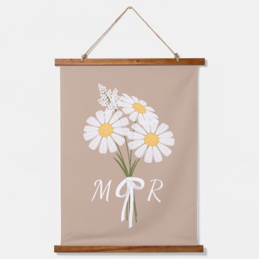 ホワイトデイジーフラワーブーケ素朴ベージュセットof 3 吊り下げ型タペストリー (正面3)