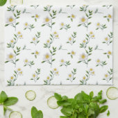 ホワイトデイジーフラワープリント キッチンタオル (折り畳み)