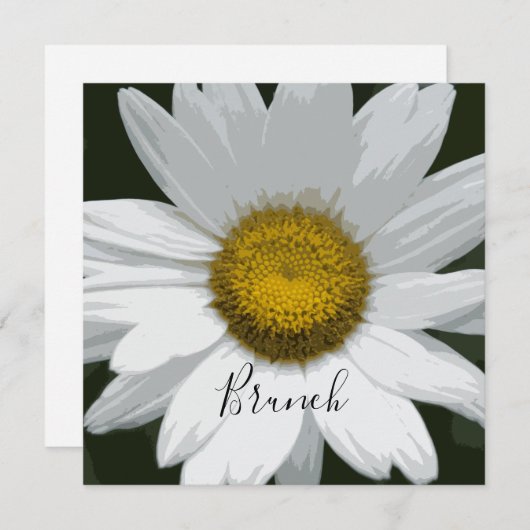 ホワイトデイジーフラワーポスト結婚ズブランチ 招待状 (正面/裏面)