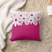 ホワイトデイジーフラワーマゼンタピンクフローラホームアクセント クッション (ブランケット)