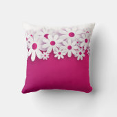 ホワイトデイジーフラワーマゼンタピンクフローラホームアクセント クッション (裏面)