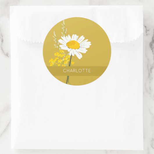 ホワイトデイジーフラワー名前をカスタムする ラウンドシール (バッグ)