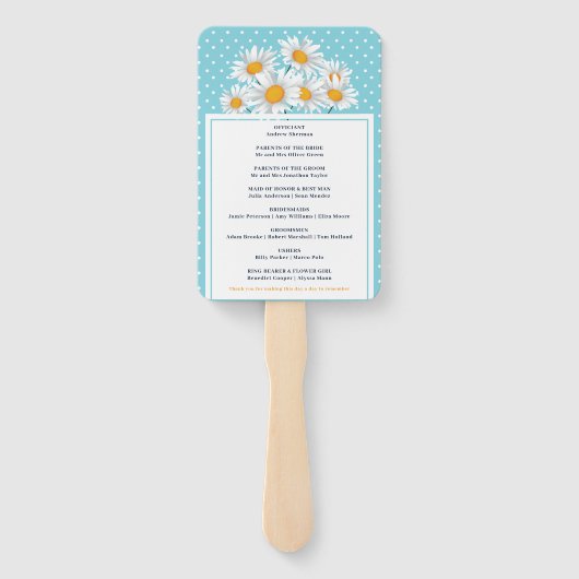 ホワイトデイジーフラワー水玉模様パターンフローラ結婚ズ ハンドファン (裏面)