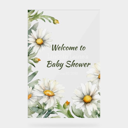 ホワイトデイジーフレーム男の赤ちゃんシャワー アクリルサイン (正面)