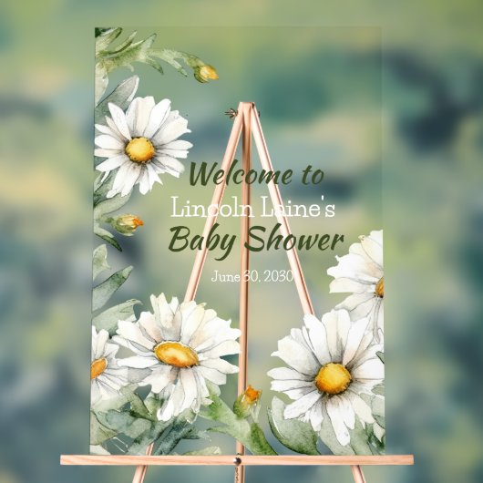 ホワイトデイジーフレーム男の赤ちゃんシャワー アクリルサイン (ニュートラル)