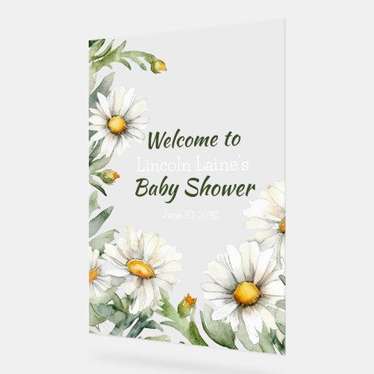 ホワイトデイジーフレーム男の赤ちゃんシャワー アクリルサイン (傾斜)