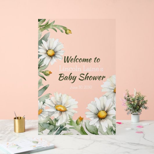 ホワイトデイジーフレーム男の赤ちゃんシャワー アクリルサイン (ウェディング)