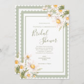 ホワイトデイジーフローラエレガントブライダルシャワー 招待状 (正面/裏面)