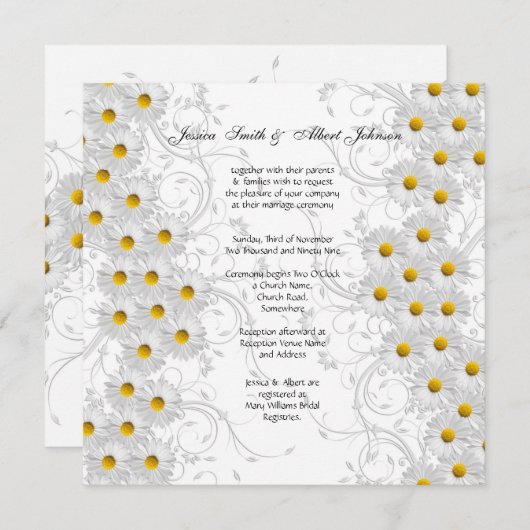ホワイトデイジーフローラスワーズ結婚式招待状 招待状 (正面/裏面)