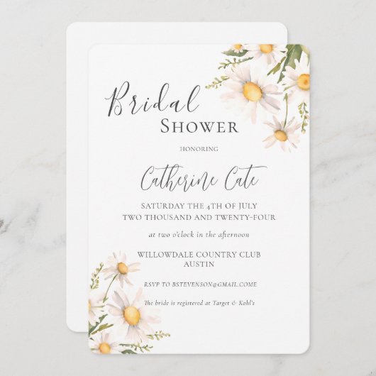 ホワイトデイジーフローラブライダルシャワー招待 招待状 (正面/裏面)