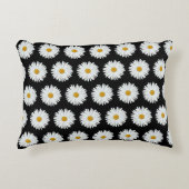 ホワイトデイジーフローラルパターンオンブラック アクセントクッション (正面)