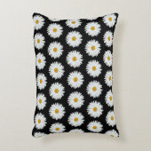 ホワイトデイジーフローラルパターンオンブラック アクセントクッション (正面(垂直))