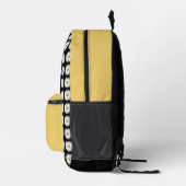 ホワイトデイジーフローラルパターンオンブラック プリントバックパック (右)