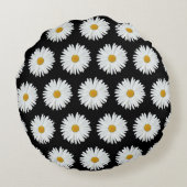 ホワイトデイジーフローラルパターンオンブラック ラウンドクッション (裏面)