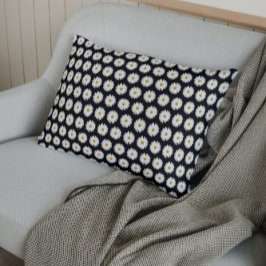 ホワイトデイジーフローラルパターンオンブラック 枕カバー