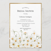 ホワイトデイジーフローラ水彩金ゴールドブライダルシャワー