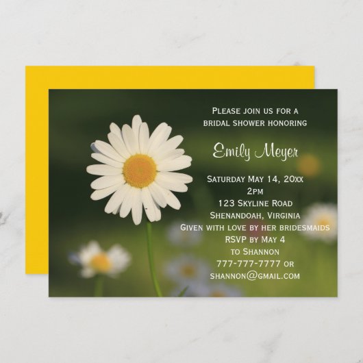 ホワイトデイジーフ結婚ラワーズブライダルシャワー 招待状 (正面/裏面)