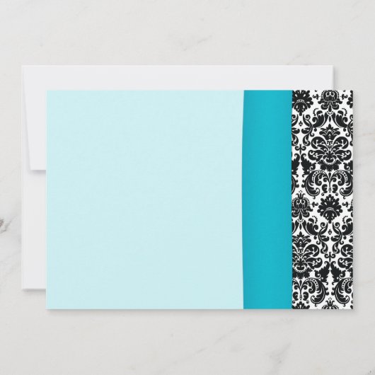 ホワイトデイジーブルーブラックダマスクウェディング招待状 招待状 (裏面)