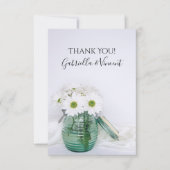 ホワイトデイジーブルー結婚ジャー花瓶の感謝状 サンキューカード (正面)