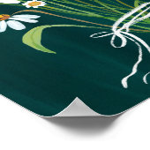 ホワイトデイジーブーケオンティール（緑がかった色）グアッシュ絵画ズアート ポスター (角)