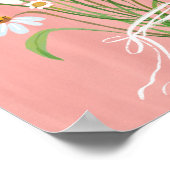 ホワイトデイジーブーケオンピンク絵画グアッシュ ポスター (角)