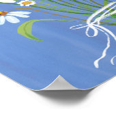 ホワイトデイジーブーケオンブルーグアッシュ絵画ズアート ポスター (角)