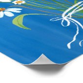 ホワイトデイジーブーケオンブルーグアッシュ絵画ズアート ポスター (角)