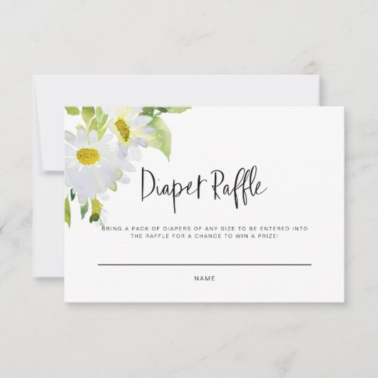ホワイトデイジーベビーシャワーおむつラッフルカード (正面)