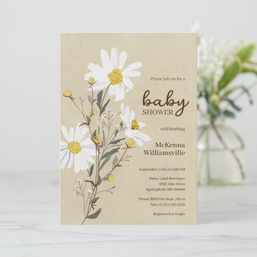ホワイトデイジーベビーシャワー招待状 招待状 (スタンド正面)