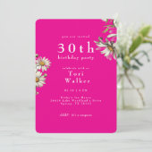 ホワイトデイジーホットピンクラウンドバースデーパーティー 招待状 (スタンド正面)