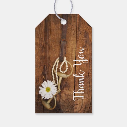 ホワイトデイジーホースビットウェスタン結婚式の引き出物ラベル ギフトタグ (正面)