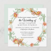 ホワイトデイジーミントグリーンnコーラルバタフライフローラ 招待状 (正面/裏面)