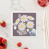 ホワイトデイジーメイソンジャールブーケダークパープルコーナー スタンダードカクテルナプキン (インサイチュ)