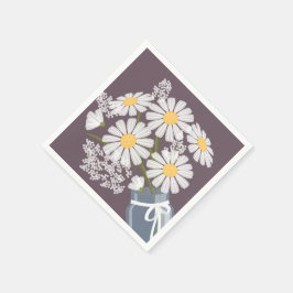 ホワイトデイジーメイソンジャールブーケダークパープルコーナー スタンダードカクテルナプキン