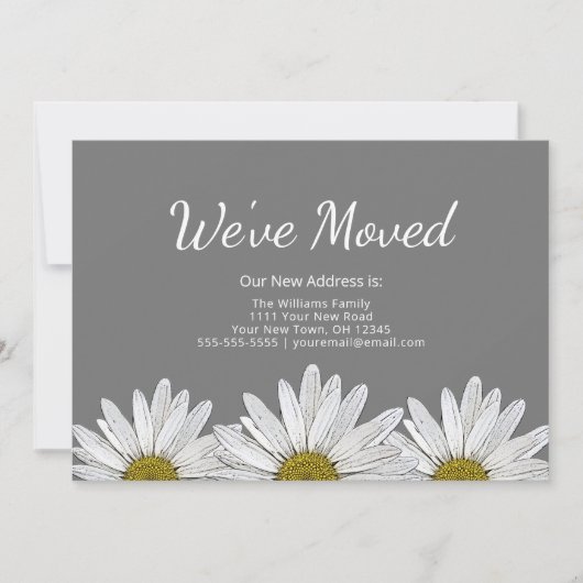 ホワイトデイジーモダン素朴フローラグレー移動 案内状 (正面)