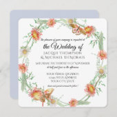 ホワイトデイジーラベンダーフラワーズバタフライフローラ 招待状 (正面/裏面)