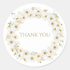ホワイトデイジーリース水彩ありがとう ラウンドシール