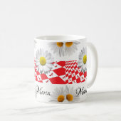 ホワイトデイジーレッド市松模様にマグ コーヒーマグカップ (正面右)